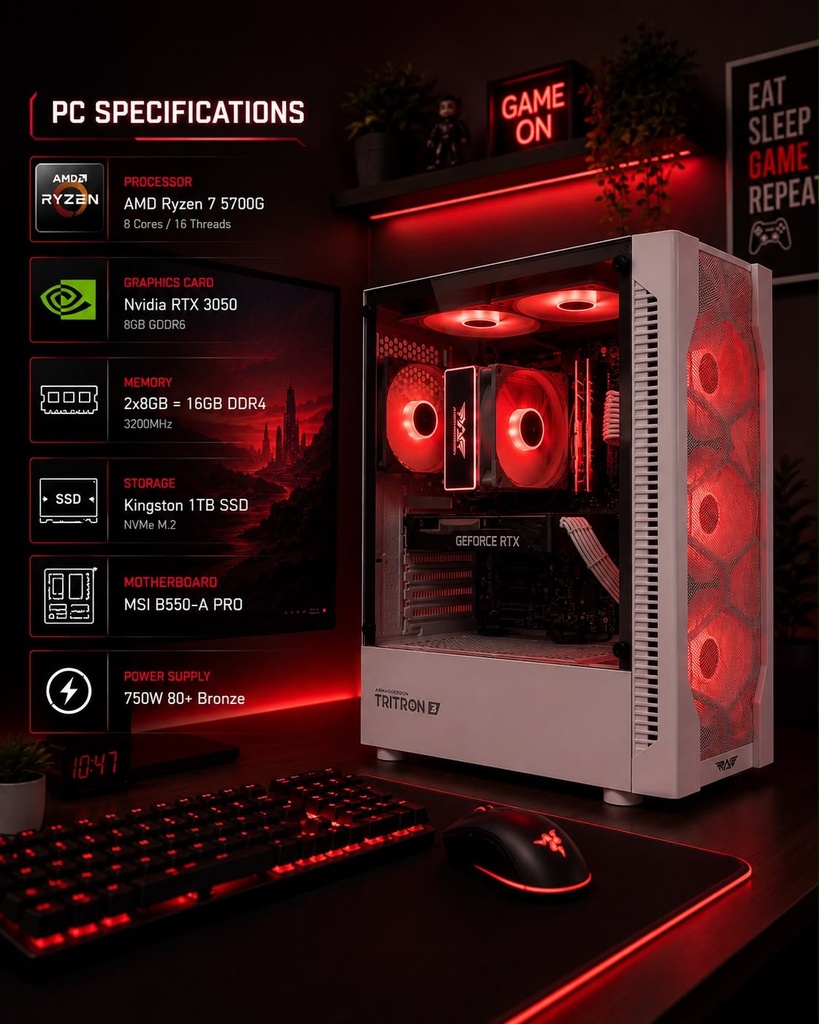 Mid-Tier PC Build — Ryzen 7 5700G · 16GB DDR4 · 1TB NVMe · RTX 3050