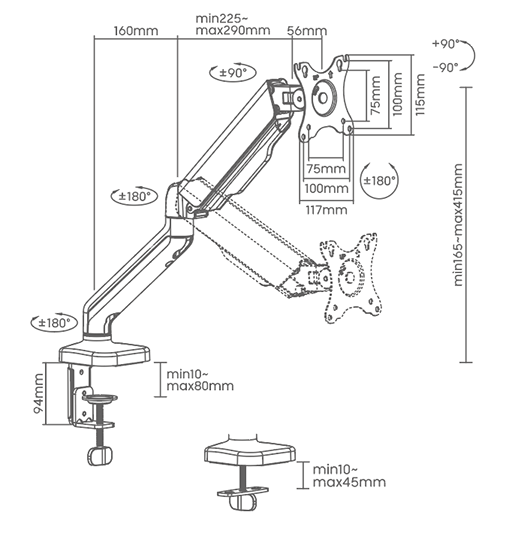 Superior Full-Motion Single Monitor Arm 17"-32" - SUPSPC003