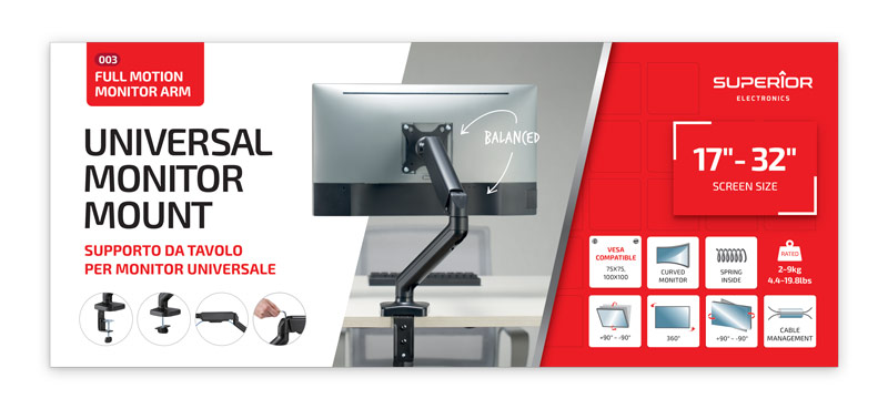 Superior Full-Motion Single Monitor Arm 17"-32" - SUPSPC003