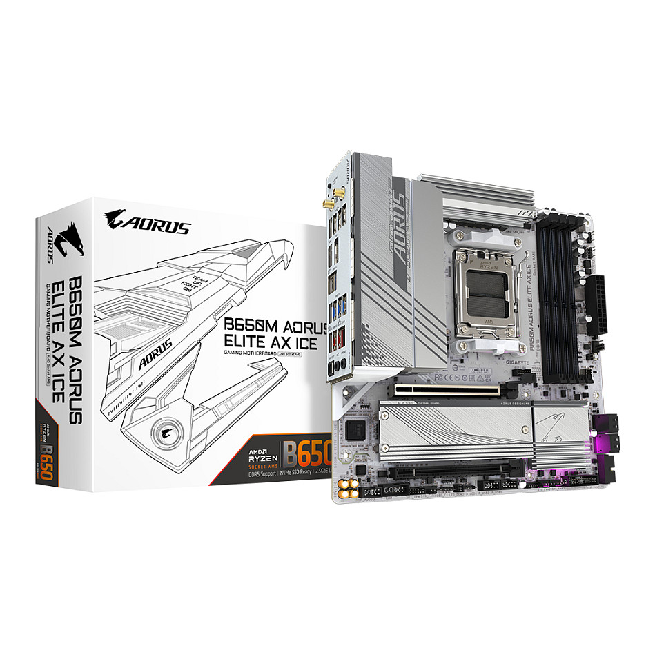 Gigabyte B650M AORUS ELITE AX ICE Micro Socket AMD B650M A ELITE AX ICE B650 AM5 ATX - B650M A Elite AX Ice
