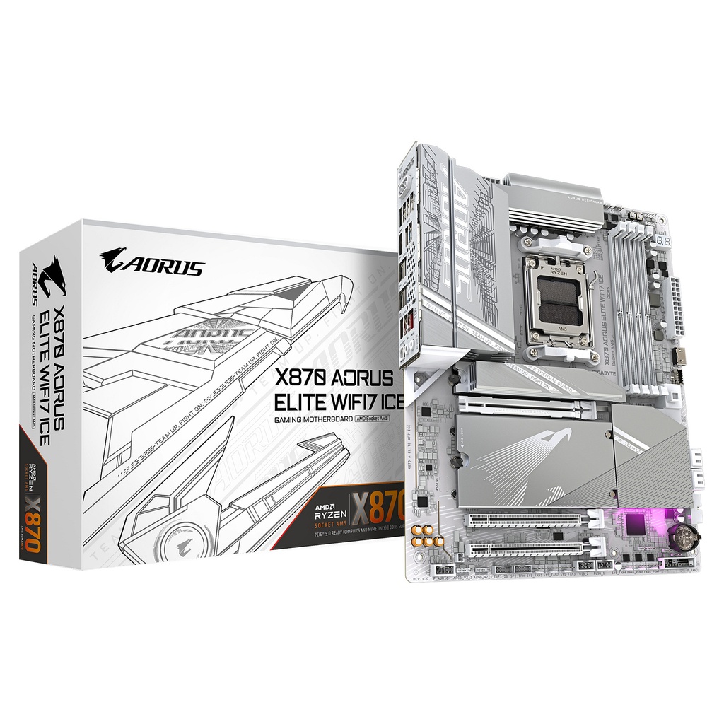 GIGABYTE Motherboard AORUS X870 ELITE WIFI7 ICE - ATX - Socket AM5 - AMD X870 - X870 A ELITE WF7 ICE