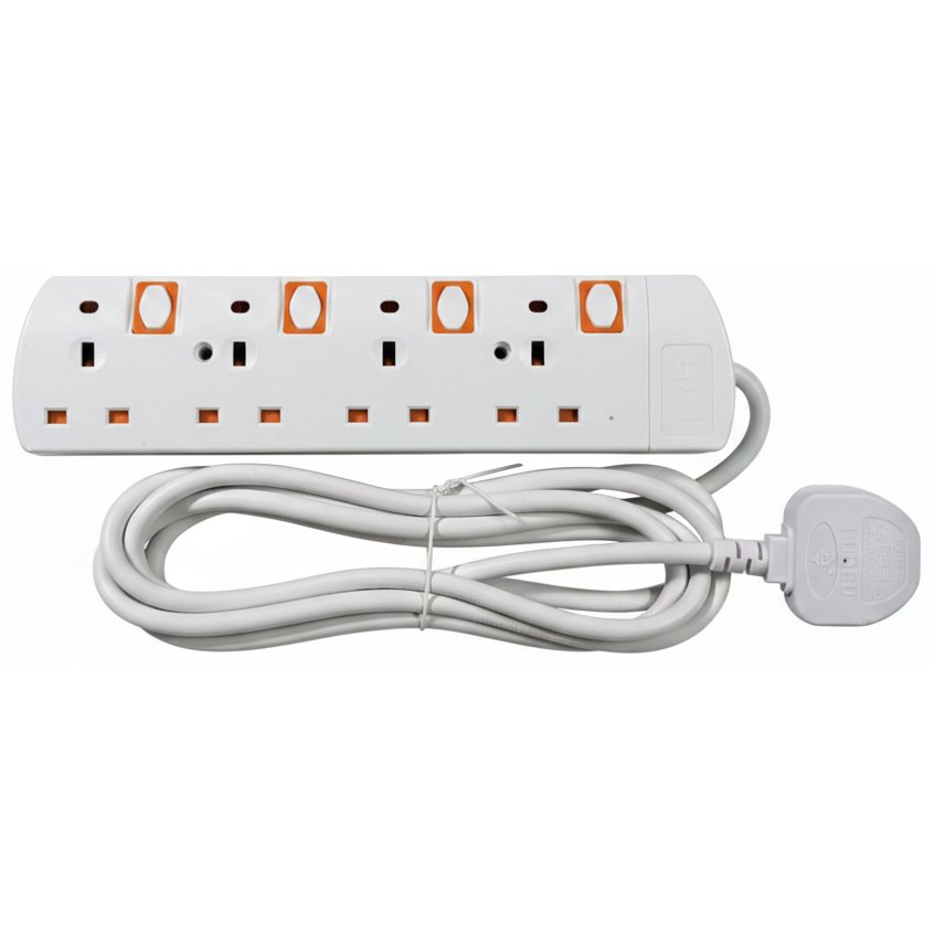 Power Extension UK Plugs - 4Way 5m