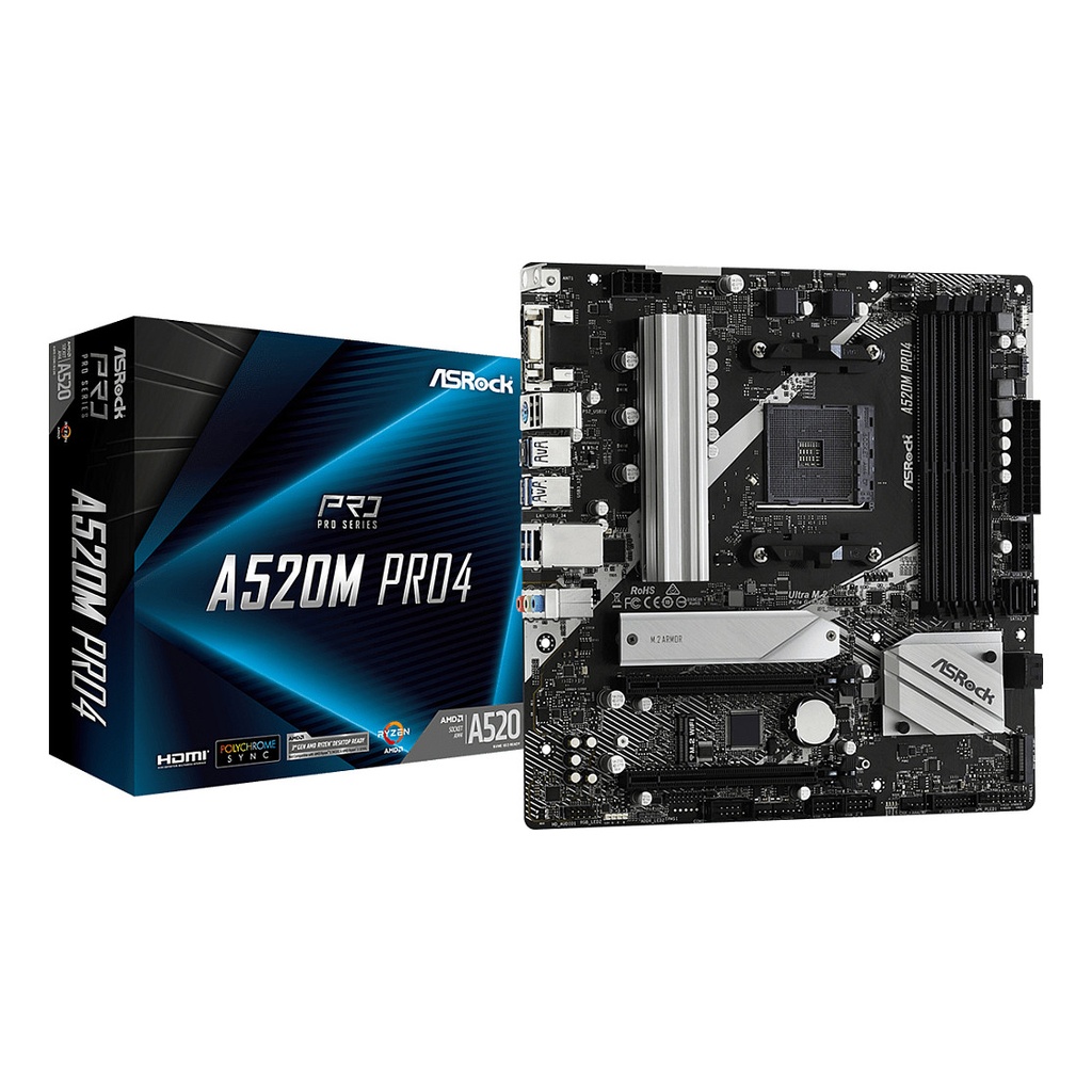 ASRock A520M PRO 4 A520 AM4 - 90-MXBDU0-A0UAYZ