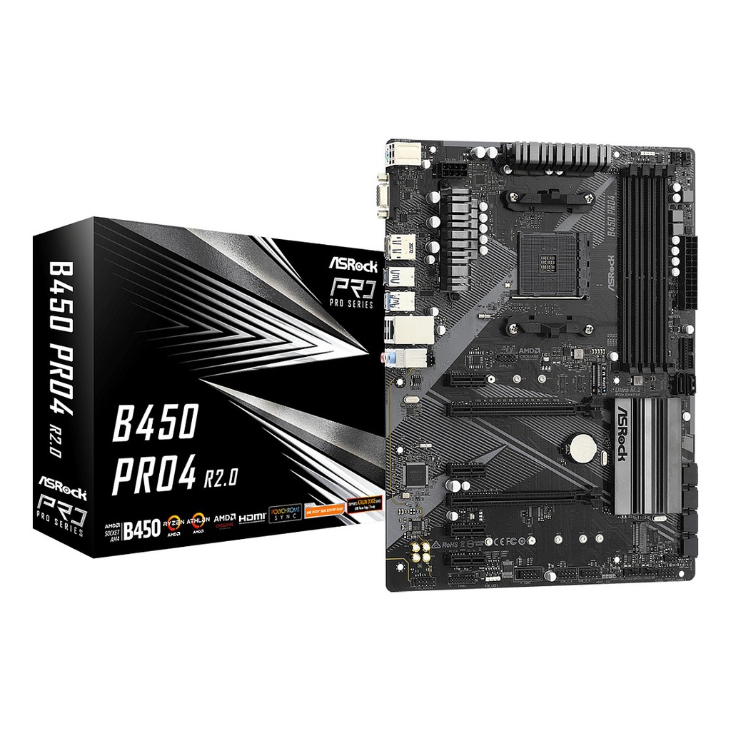 ASRock PRO4 R2.0 AMD M.2 B450 AM4 ATX - 90-MXBEE0-A0UAYZ